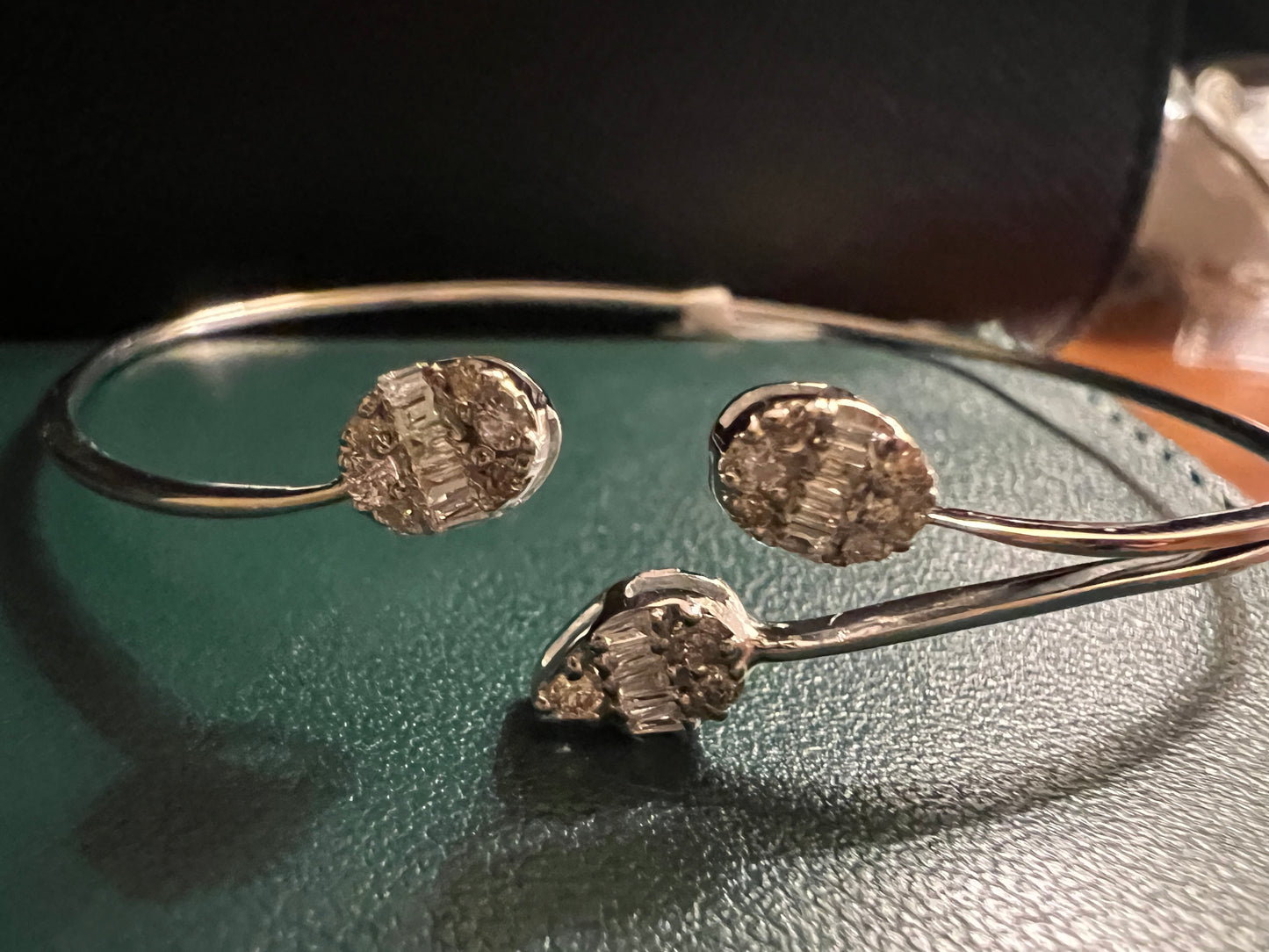 Cuff style diamond gold bangle bracelet